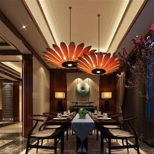 中式 仿古木艺灯客厅卧室灯东南亚木皮灯餐厅酒店茶楼创意木吊灯