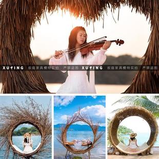 户外鸟巢景区民宿别墅创意心形藤编躺床室外网红打卡婚纱拍摄道具