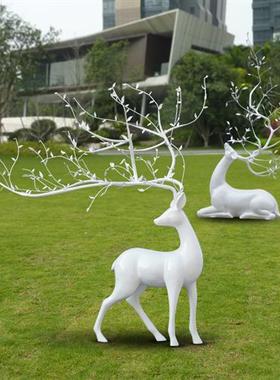 不锈钢镂空梅花鹿雕塑草坪园林酒店售楼部艺术装饰户外镂空鹿摆件