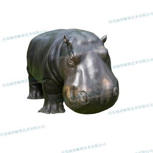 铸铜河马雕塑创意埋地河马动物雕塑步行街动物园公园绿地景观雕塑