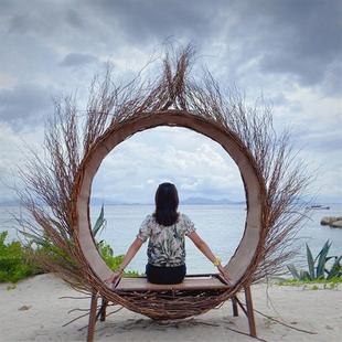 巴厘岛网红鸟巢户外创意装 饰悬挂秋千景区婚纱拍摄道具民宿吊床