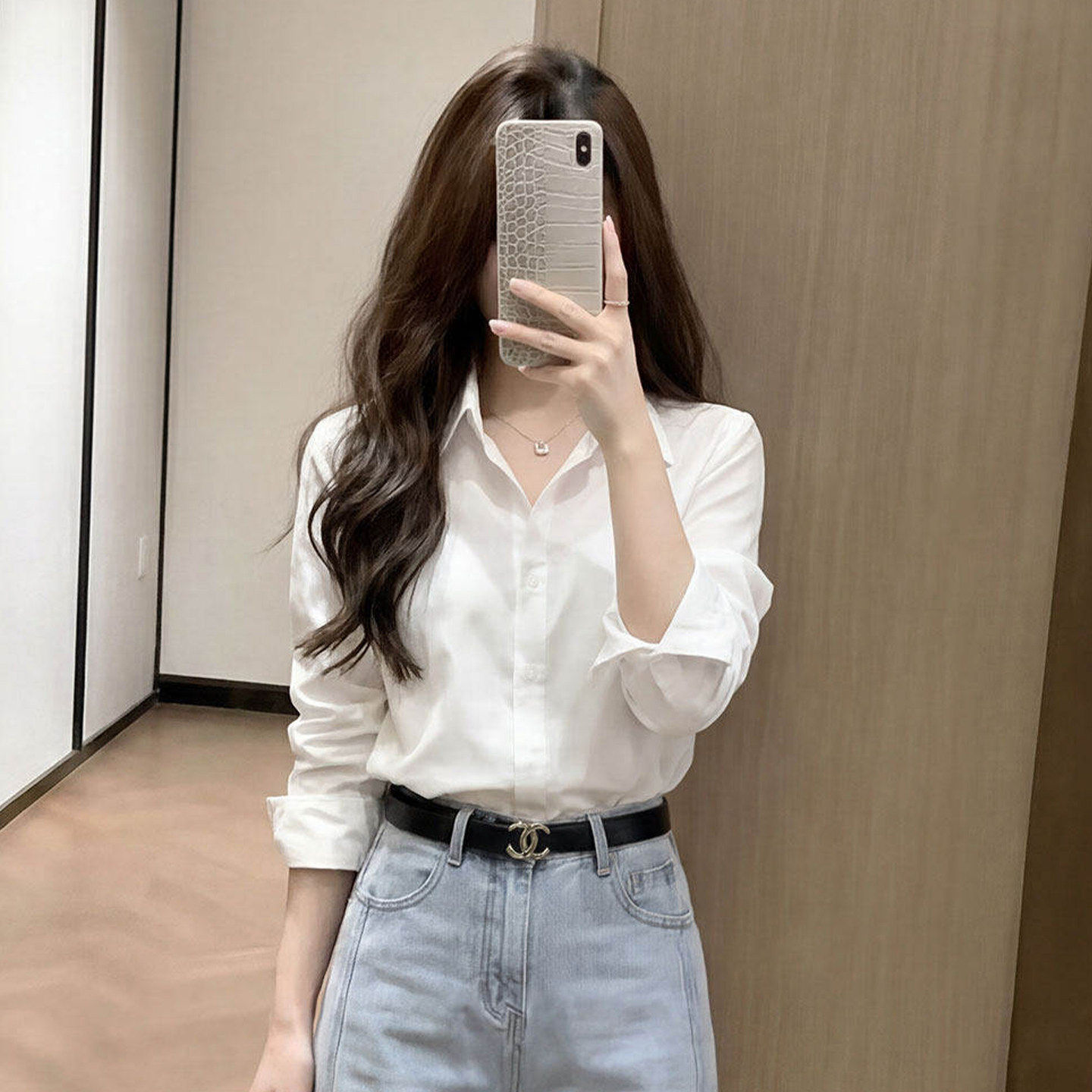 白色翻领衬衫女春秋2026新款小个子内搭衬衫职业通勤面试长袖上衣