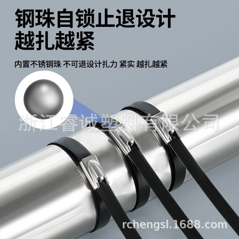 喷塑涂塑不锈钢扎带304 q316材质 4.6~19黑色金属电缆绑 扎带 船