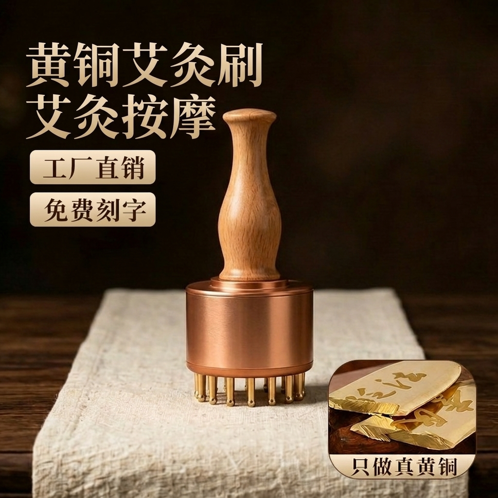 纯黄铜艾灸经络刷揉腹肝胆推拿随身按摩艾灸刮痧一体罐