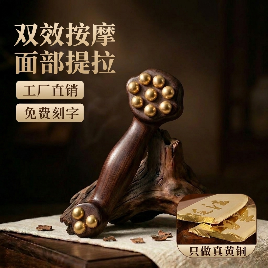 黄铜面部按摩器如意筋膜提升脸部工具法令纹下颚线刮痧板美容按摩