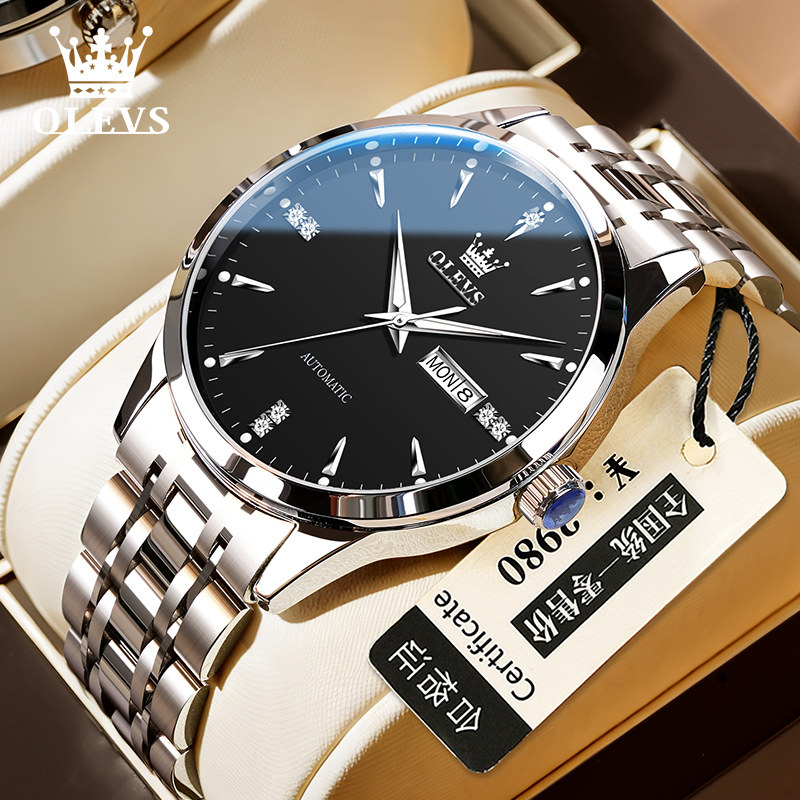 新款正品男士手表全自动机械表男款简约防水品牌双日历大表盘男表