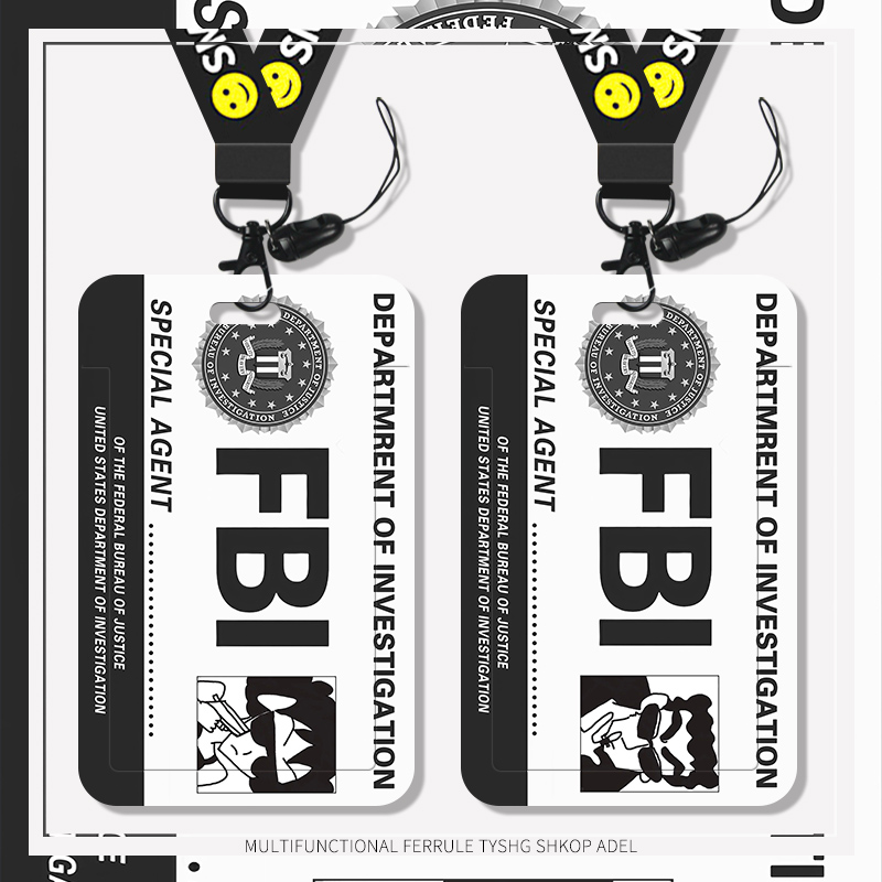 FBI蜡笔小新黑帮大佬 恶人全员卡套饭卡工作证定制带挂绳伸缩工作牌双卡厂牌套员工保护套挂脖挂牌胸牌可定做