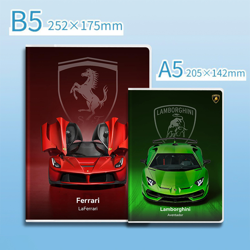 新款个性炫酷封面B5胶套笔记本跑车系列卡通56页横线内页A5防水软抄面作业本大号记事本子中小学生用数学本子