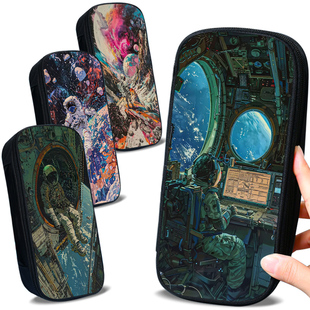 ins油画风儿童笔袋宇航员新款中小学生帆布印花铅笔盒航天员大容量文具盒铅笔袋儿童笔盒帅气男生学习用品