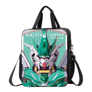 机甲战士高达初中小学生帆布轻便补习袋潮牌新款男生大容量防刮手提包儿童可斜跨高清图案双背包练习册书包简