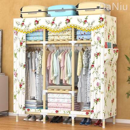衣柜家用卧室出租房用网红实木置物架加固衣橱结实耐用简易布衣柜