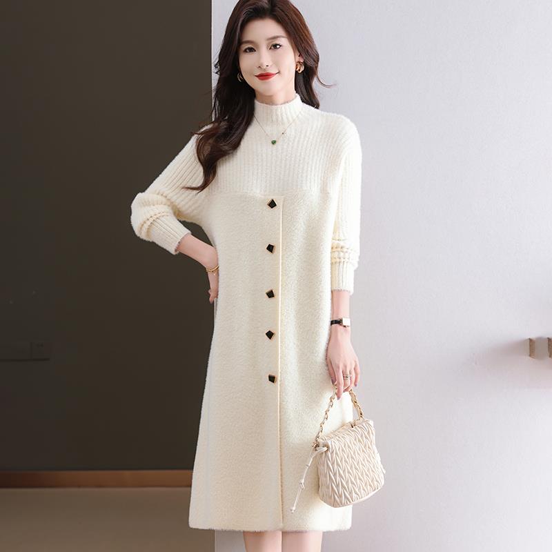 JOYIASS秋冬配大衣毛衣裙半高领宽松洋气内搭中长款打底衫慵懒针