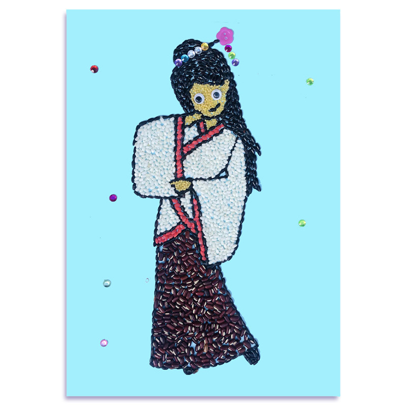 女生款少数民族团结五谷粮食粘贴画手工diy创意种子可爱装饰画框图片