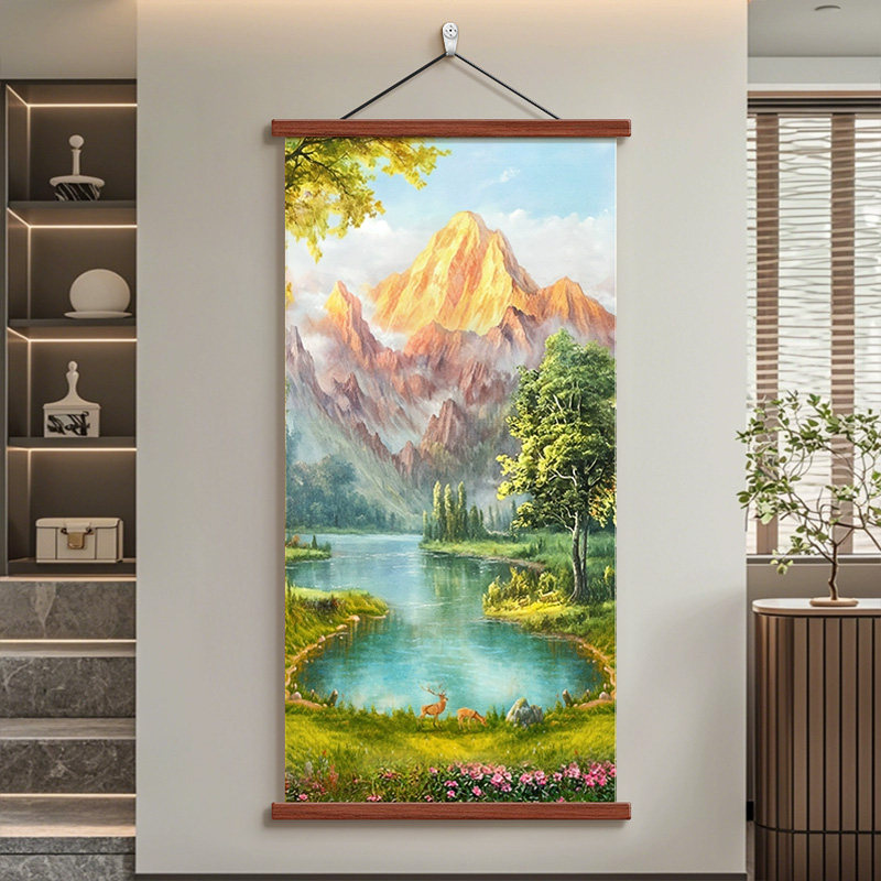 聚宝盆玄关装饰画入户正对门山水画走廊过道挂画2025年新款高级感