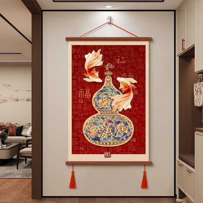 新中式福禄呈祥入户玄关装饰画葫芦客厅挂画沙发背景墙百福图壁画,家居饰品,现代装饰画,淘宝优惠券,粉丝福利购,淘宝优惠卷