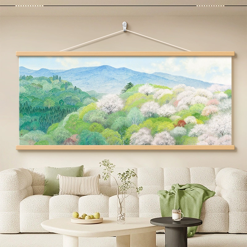 野地美树子日式原木风客厅装饰画小众艺术唯美风景沙发背景墙挂画图片