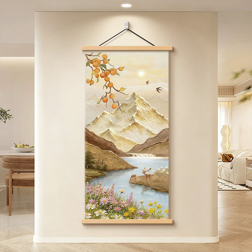 流水生财客厅装饰画竖版卧室壁画