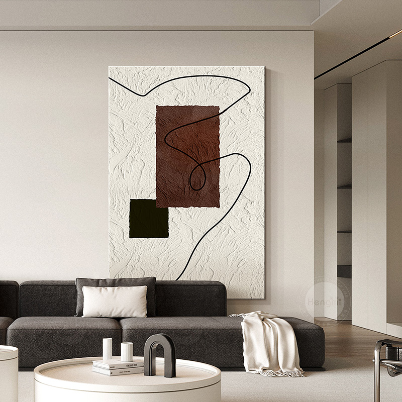 侘寂风极简客厅装饰画抽象艺术砂岩画沙发背景墙挂画高级感落地画图片