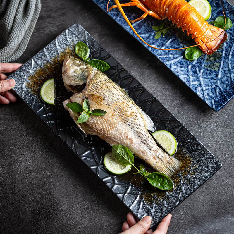 精致好看的日料盘子刺身小吃碟盘鱼盘长方形盘子陶瓷平盘海鲜盘