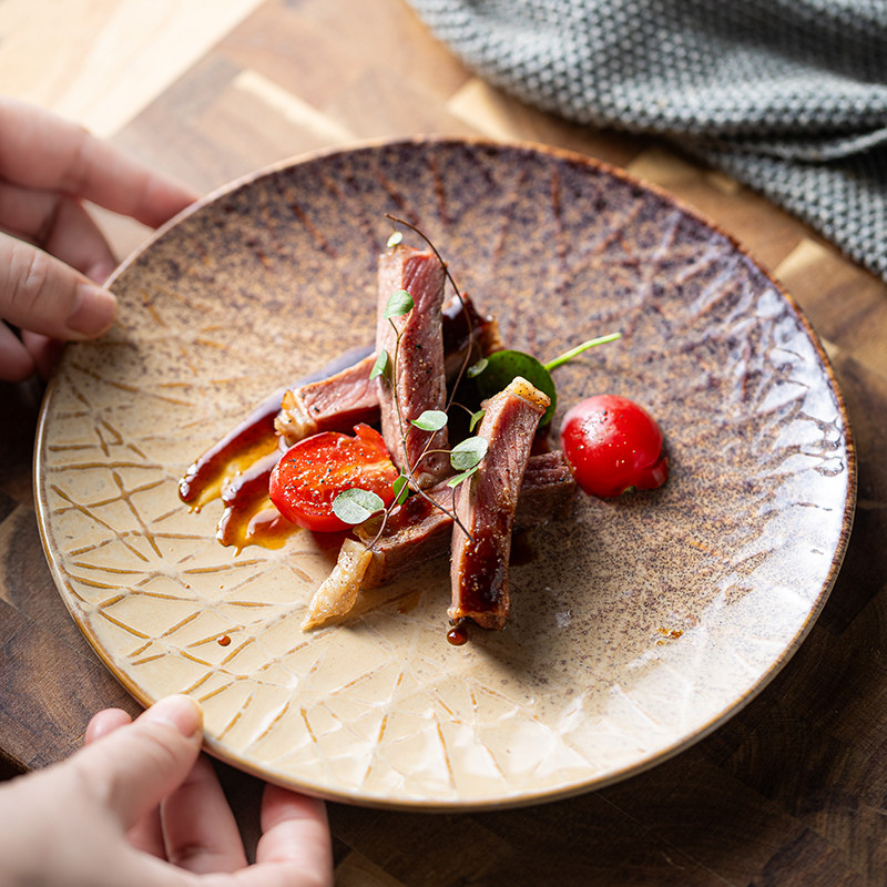 特色创意陶瓷盘子网纹盘菜盘子卤肉鹅肉平盘蛋糕盘点心盘西餐盘,餐饮具,盘,淘宝优惠券,粉丝福利购,淘宝优惠卷