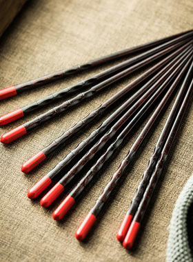 创意红色头尖头筷子竹木长筷米饭碗筷 单双套装 耐用防滑筷子特色