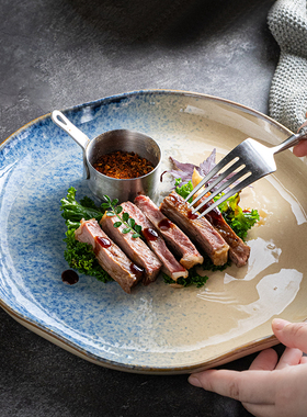 现代简约异形陶瓷盘创意牛排盘西餐盘日式料理平盘浅盘好看的盘子