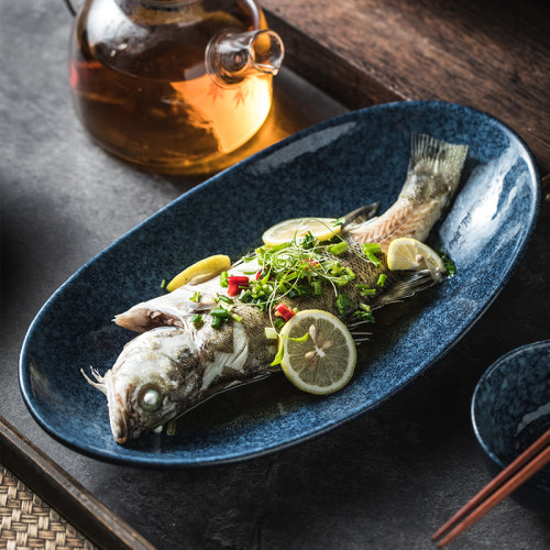 高颜值西式鱼盘清蒸鱼盘陶瓷盘家用大号蒸鱼盘子炒青菜盘饺子平盘