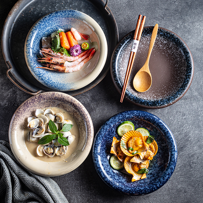 高级感下午茶餐厅餐具陶瓷盘子点心盘油炸鸡块鸡翅装盘水果沙拉盘