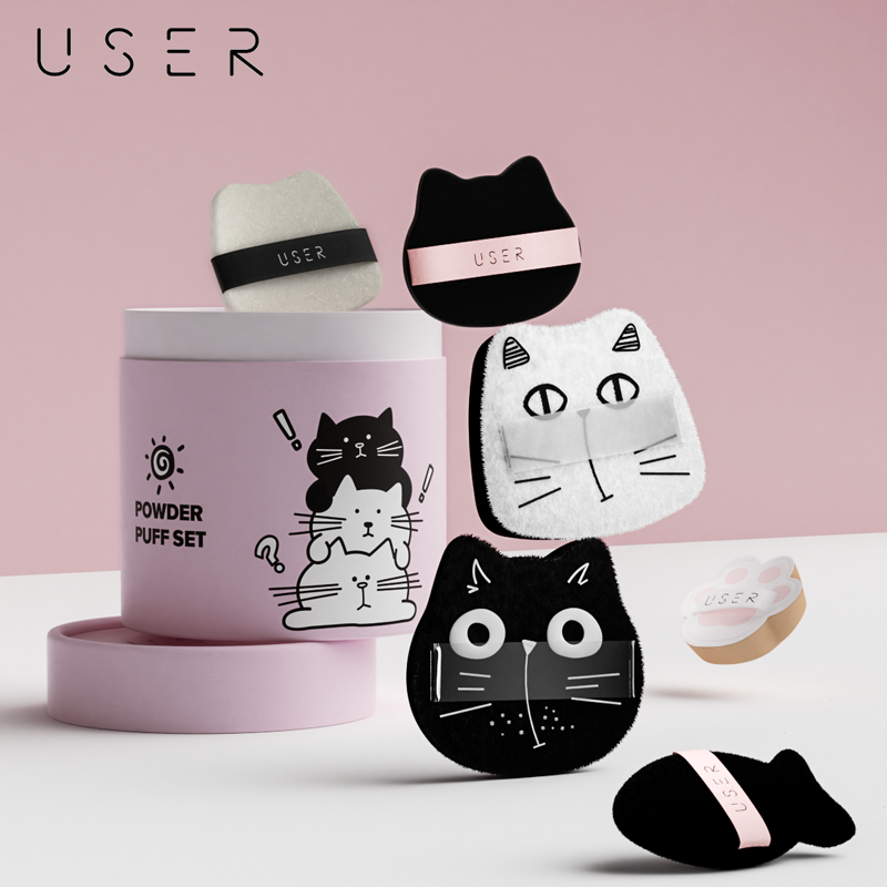 USER喵趣粉扑套装6件套气垫粉扑拇指散粉化妆粉底液定妆海绵粉饼