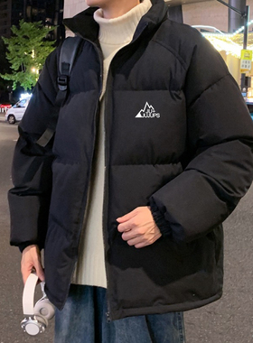 今禧 港风立领棉衣男冬季加厚保暖面包服外套简约黑色休闲棉服