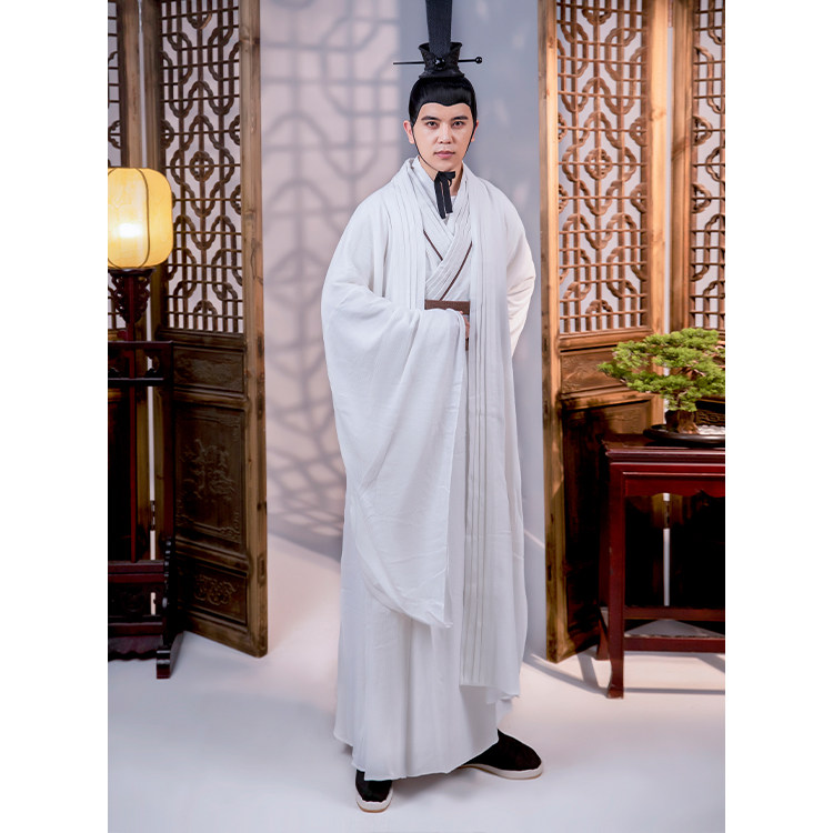 影视古装孔子同款男士棉麻汉服春秋战国秦汉朝文人学士夫子演出服