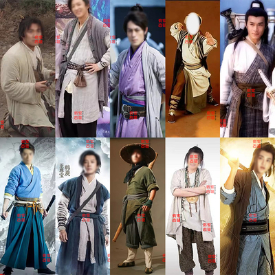 影视古装金庸乔峰大话西游至尊宝同款男士古装武侠侠客棉麻演出服