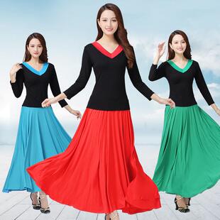 广场舞服装新款春夏长袖上衣长裙套装中老年瑜伽健身服女跳舞衣服