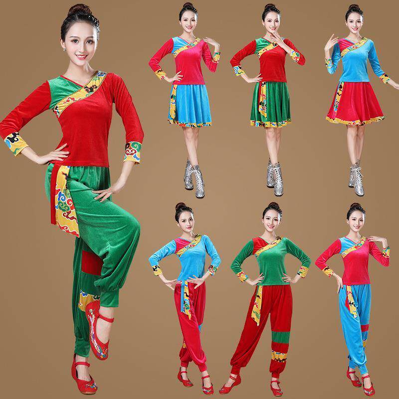 金丝绒广场舞服装新款套装2022秋冬季长袖民族风秧歌灯笼裤舞蹈服