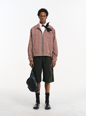 DIMC全棉红色肌理格纹夹克 休闲男女青少年外套