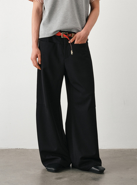 DIMC简约高级感cleanfit黑色弯刀西裤男女美式通勤垂坠阔腿休闲裤