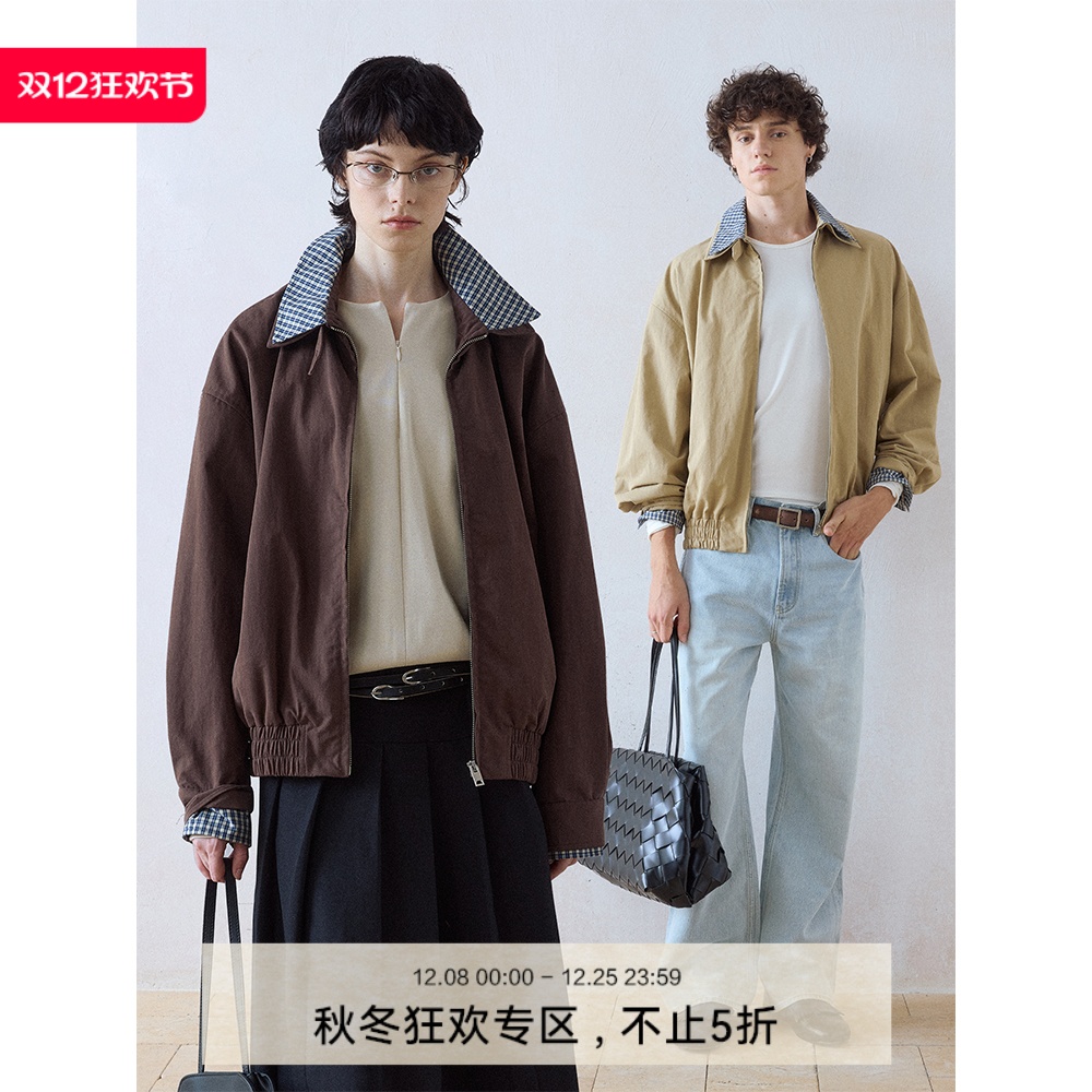 DIMC莱赛尔天丝miu系格纹拼接假两件夹克cleanfit哈灵顿夹克外套