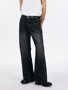 DIMC复古雪花手工磨白套色牛仔裤 宽松直筒醋酸柔顺男女休闲长裤