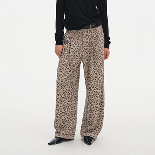 DIMC美式复古垂感阔腿豹纹卫裤春秋皱褶直筒休闲长裤男女同款