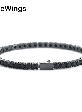 欧美嘻哈饰品 弹簧扣黑色网球手链4mm铜镶锆石黑色网球链跨境新爆