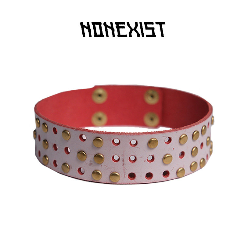 nonexist 盲文"我爱你"铆钉皮项圈情人节项链