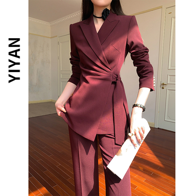 安可拉红西装套装女春秋今年流行