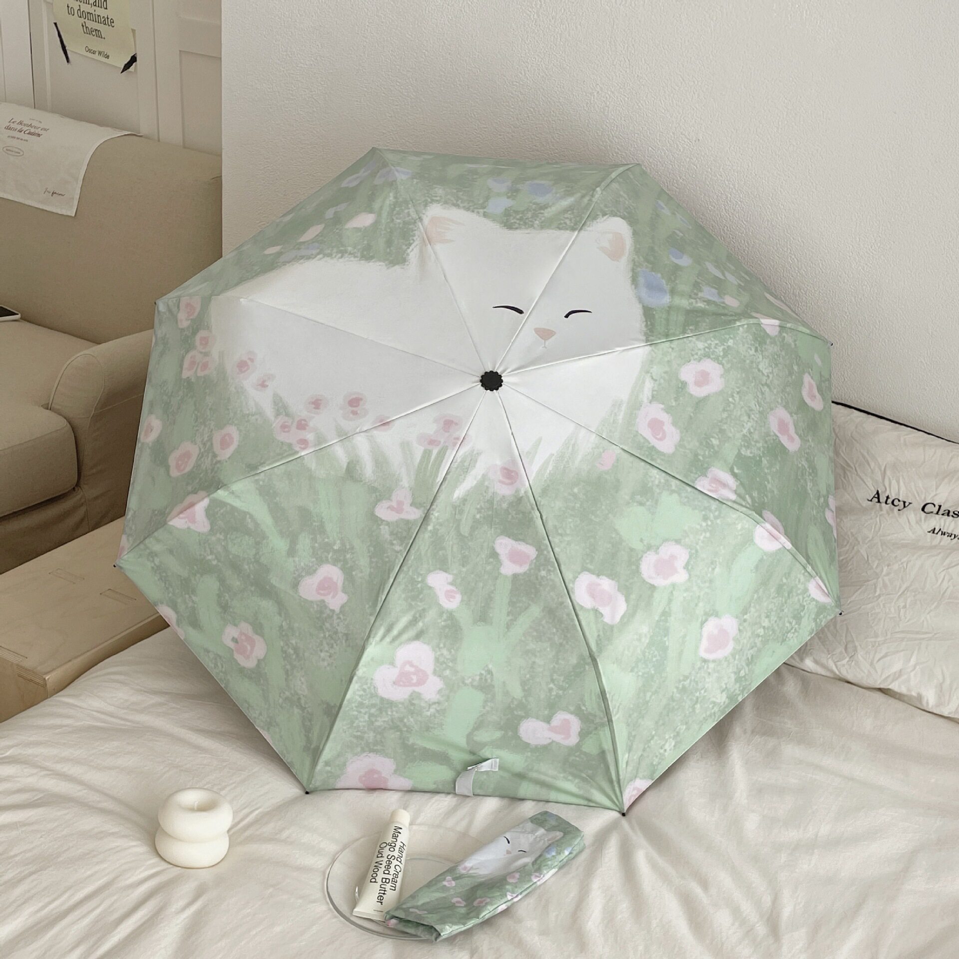 可爱花朵猫咪高颜值雨伞折叠小猫女晴雨两用女学生遮阳防晒专用