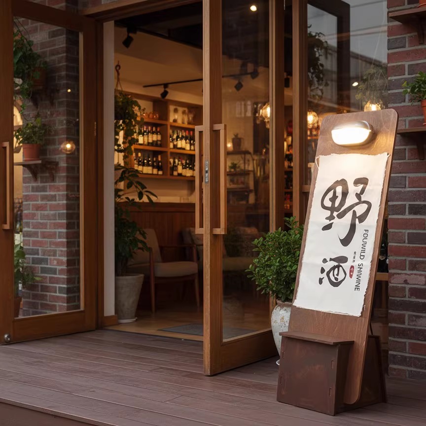 木质海报展示架带灯立式广告牌