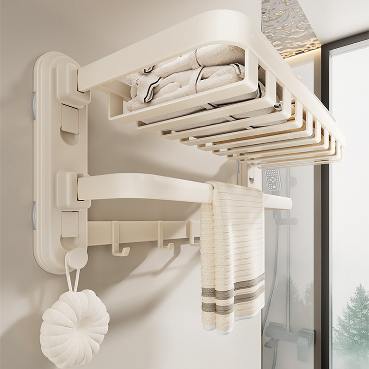 德国奶油风吸盘式毛巾架卫生间免打孔浴室厕所浴巾置物架收纳挂杆