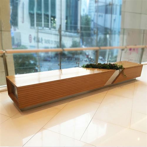 玻璃钢实木座椅商场休闲等候椅商业异形花盆组合户外广场景观坐凳