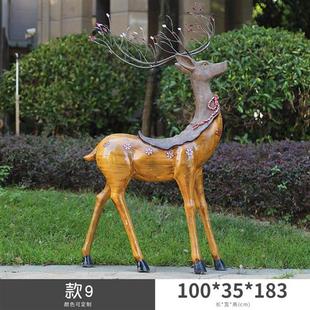 仿铜梅花鹿摆件户外玻璃钢圣诞鹿雕塑园林景观圣诞节商场酒店装 饰