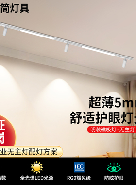 繁简超薄明装磁吸轨道灯无主灯客厅照明白色轨道射灯免吊顶开孔灯