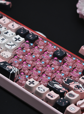 黑魅猫猫130键PBT+21PC爱心增补主题DIY客制化键盘帽MAO高度