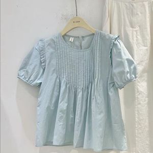 2023年新款法式休闲超好看娃娃衫上衣褶皱泡泡袖短袖衬衫女夏季潮